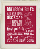 BATHROOM RULES 8x10 Typography Art Print, Choice of 8 Colors - J & S Graphics