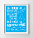 BATHROOM RULES 8x10 Typography Art Print, Choice of 8 Colors - J & S Graphics