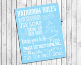 BATHROOM RULES 8x10 Typography Art Print, Choice of 8 Colors - J & S Graphics