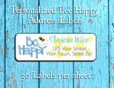 BEE HAPPY Return ADDRESS Labels, Be Happy, Personalized - J & S Graphics