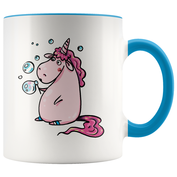 Pink Unicorn Blowing Bubbles Color Accent 11oz Coffee Mug