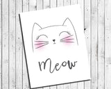 MEOW Kitty Face 8x10 Typography Wall Decor, Printable Instant Download, Cat, Kitten, Whiskers - J & S Graphics
