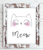 MEOW Kitty Face 8x10 Typography Wall Decor, Printable Instant Download, Cat, Kitten, Whiskers - J & S Graphics