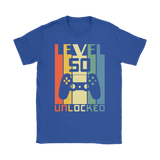 LEVEL 50 UNLOCKED 50th BIRTHDAY T-Shirt Gamer, Retro Look, Men's or Women's