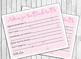 Advice Cards for Bride-to-Be, Instant Download - Bridal / Wedding Shower Fun - Pink or Paris Design - J & S Graphics