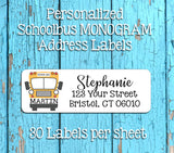 School Bus Name Monogram Return Address Labels, Personalized