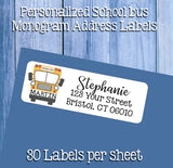 School Bus Name Monogram Return Address Labels, Personalized