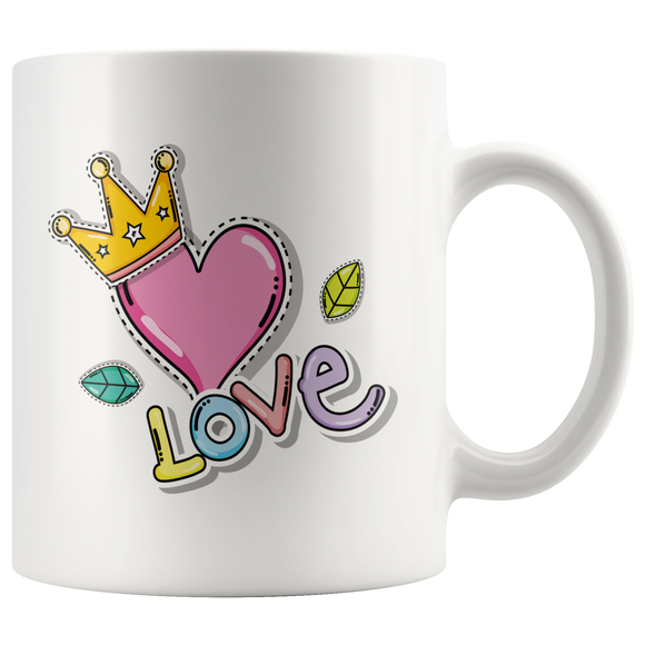 LOVE HEART with Princess Crown 11oz COFFEE MUG - J & S Graphics