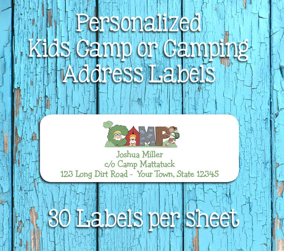CAMP Return ADDRESS Labels, Great for Kids, Personalized