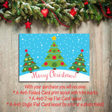 Digital Printable CHRISTMAS CARDS, DIY Instant Download, You Print, Christmas Tree Design - J & S Graphics