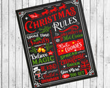 CHRISTMAS RULES 8x10 Typography Art Print, Choice of Faux Chalkboard or White Background