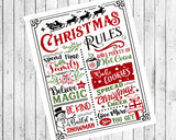 CHRISTMAS RULES 8x10 Typography Art Print, Choice of Faux Chalkboard or White Background