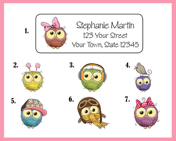 Personalized CHUBBY OWLS Return ADDRESS Labels, Owl Designs, Sets of 30 - J & S Graphics