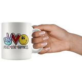 PEACE, LOVE, HAPPINESS Emoji 11oz or 15oz COFFEE MUG