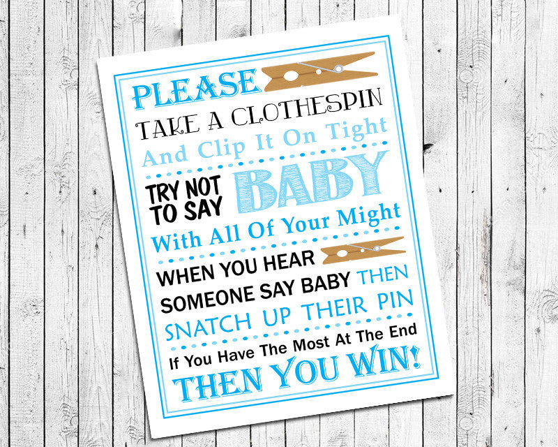 51-Piece Baby Shower Game Kit - Includes 'Don't Say Baby' Sign & 50 Blue Clothespins For Party Games & Decor