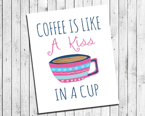 COFFEE IS LIKE A KISS IN A CUP 8x10 Wall Art Poster PRINT - J & S Graphics