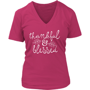 THANKFUL & BLESSED Women's V-Neck T-Shirt - J & S Graphics