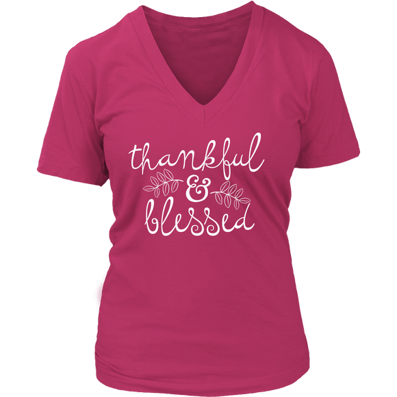 THANKFUL & BLESSED Women's V-Neck T-Shirt - J & S Graphics