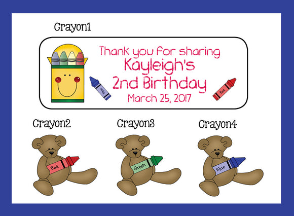 Personalized CRAYON BIRTHDAY Party Favor Labels, Return Address Labels, Crayon Teddy - J & S Graphics