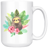 Adorable SLOTH with Flowers COFFEE MUG 11oz or 15oz