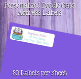 DOODLE CATS Labels, Property of, ADDRESS Labels, Sets of 30 Personalized Labels