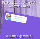 Doodle Cats Labels, Property of, Address Labels, Sets of 30 Personalized Labels