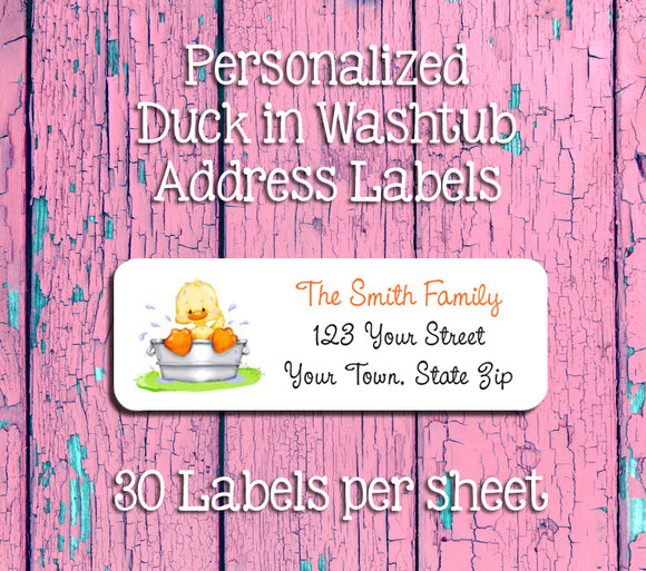 Personalized Ducky in Wash Tub Return Address Labels - J & S Graphics