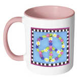 Floral Peace Sign Accent Color Coffee Mug - J & S Graphics