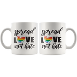 SPREAD LOVE NOT HATE Rainbow Heart Coffee Mug, LGBTQ Pride, 11oz or 15oz