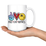 PEACE, LOVE, HAPPINESS Emoji 11oz or 15oz COFFEE MUG