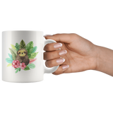 Adorable SLOTH with Flowers COFFEE MUG 11oz or 15oz