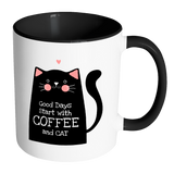 Good Days Start with Coffee and Cat - Accent Coffee Mug - Choice of Accent color - J & S Graphics