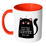 Good Days Start with Coffee and Cat - Accent Coffee Mug - Choice of Accent color - J & S Graphics