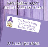 BEACH Garden GNOMES Labels, Property of, ADDRESS Labels, Sets of 30 Personalized Labels