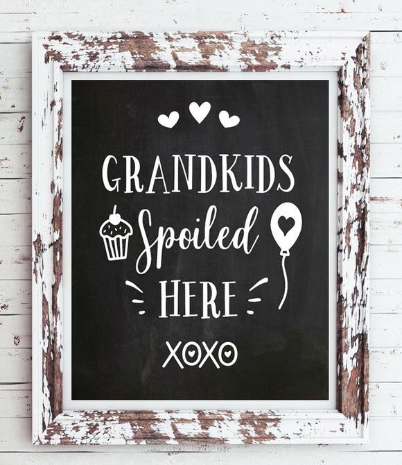 GRANDKIDS SPOILED HERE 8x10 Design Wall Decor Art with Faux Chalkboard background Printable Instant Download - J & S Graphics