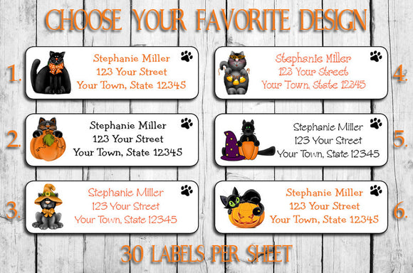 Personalized FALL AUTUMN HALLOWEEN CATS Return Address LABELS - J & S Graphics