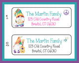 Personalized Hippie Garden Gnomes Labels, Property of, Personalized Address Labels, Sets of 30