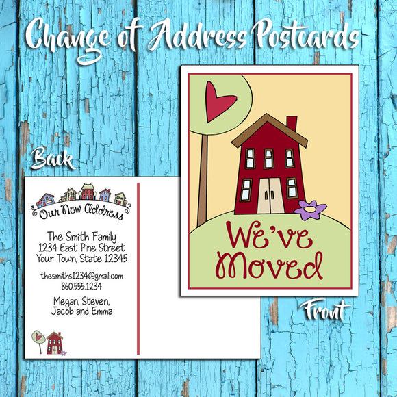 Personalized Change of Address Postcard - Cute House Design - Printed Option - J & S Graphics