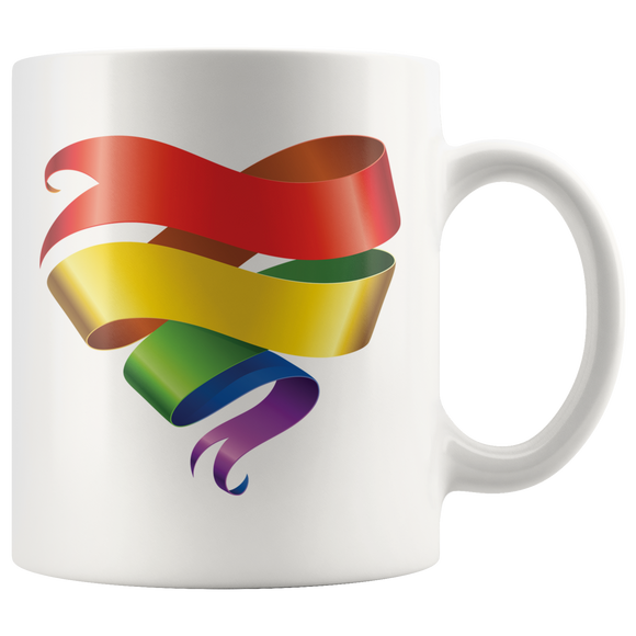 Rainbow Ribbon Heart Coffee Mug 11oz or 15oz Love is Love