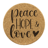 Peace, Hope & Love 4pc Cork Coaster Set