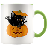 HALLOWEEN Black Cat in Jack O' Lantern Pumpkin Color Accent Coffee Mug