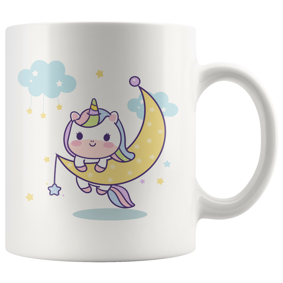 Kawaii Unicorn on Moon, So Cute 11oz or 15oz COFFEE MUG