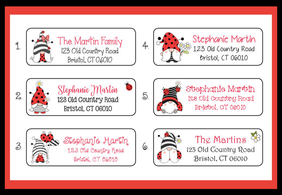 LADYBUG GNOMES Labels, Property of, ADDRESS Labels, Sets of 30 Personalized Labels