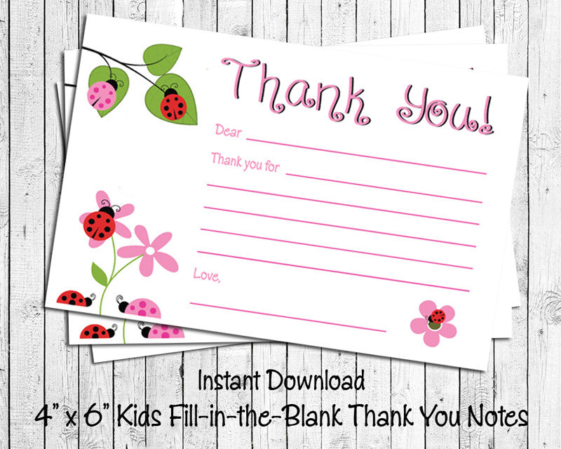 Children's THANK YOU Note CARDS, Digital Printable, Ladybugs children-s-thank-you-note-cards-digital-printable-ladybugs