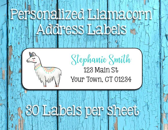 Personalized LLAMACORN LLAMA UNICORN Address Labels, Return Address Labels - J & S Graphics