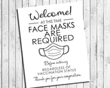 FACE MASKS REQUIRED Business Sign 8x10 Instant Download Sign, Color or B&W