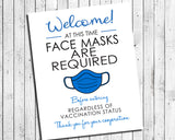 FACE MASKS REQUIRED Business Sign 8x10 Instant Download Sign, Color or B&W