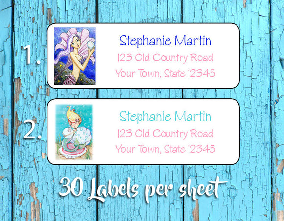 Personalized MERMAID with Pearl Address Labels - J & S Graphics