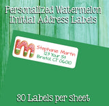 Personalized WATERMELON INITIAL Return ADDRESS Labels - Monogram, Initial, Kids, Newlyweds, Sets of 30