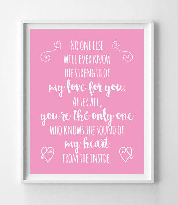 The Sound of My Heart from the Inside Nursery 8x10 Wall Art Decor PRINT Pink Color - J & S Graphics